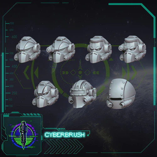 Rapt'Ops Heavy Armour Heads – 3D printed resin heavy-armour helmets for 40mm base miniatures