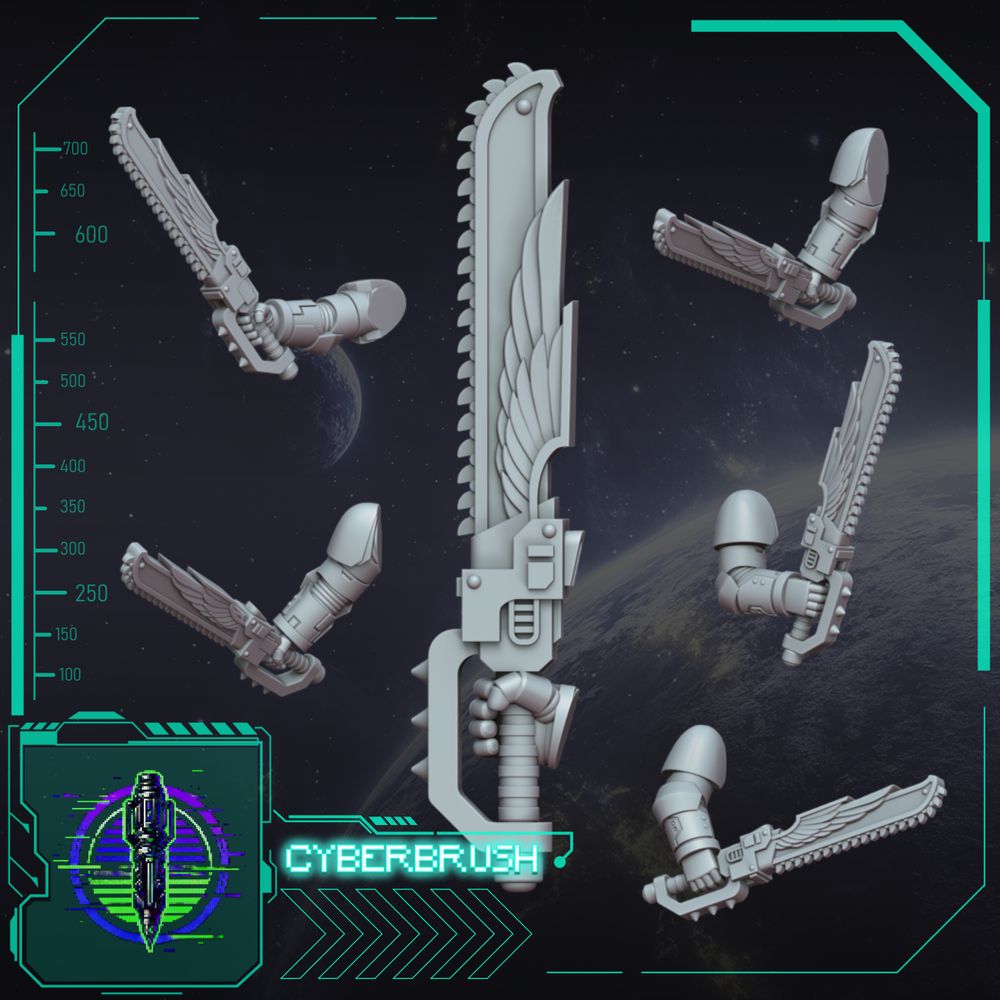 Neutral Chainsword Set 2 – 3D printed resin chainswords for 32mm miniatures