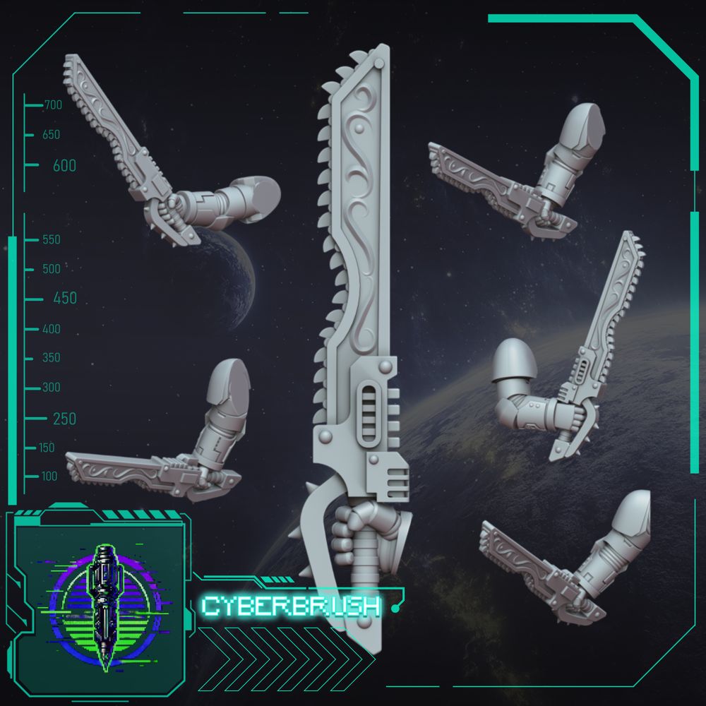 Crimson Angels Chainsword Set 2 – 3D printed resin chainswords for 32mm miniatures