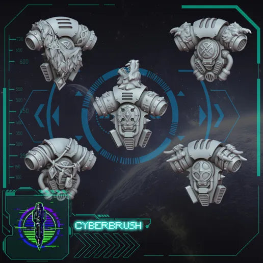 Space Viking Backpack Set 1 – 3D printed resin Nordic backpacks with fur and runes for 32mm miniatures