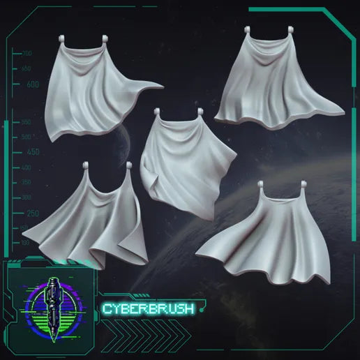 Heavy Armour Cloak Set 1 – 3D printed resin heavy-armour capes for 40mm base miniatures