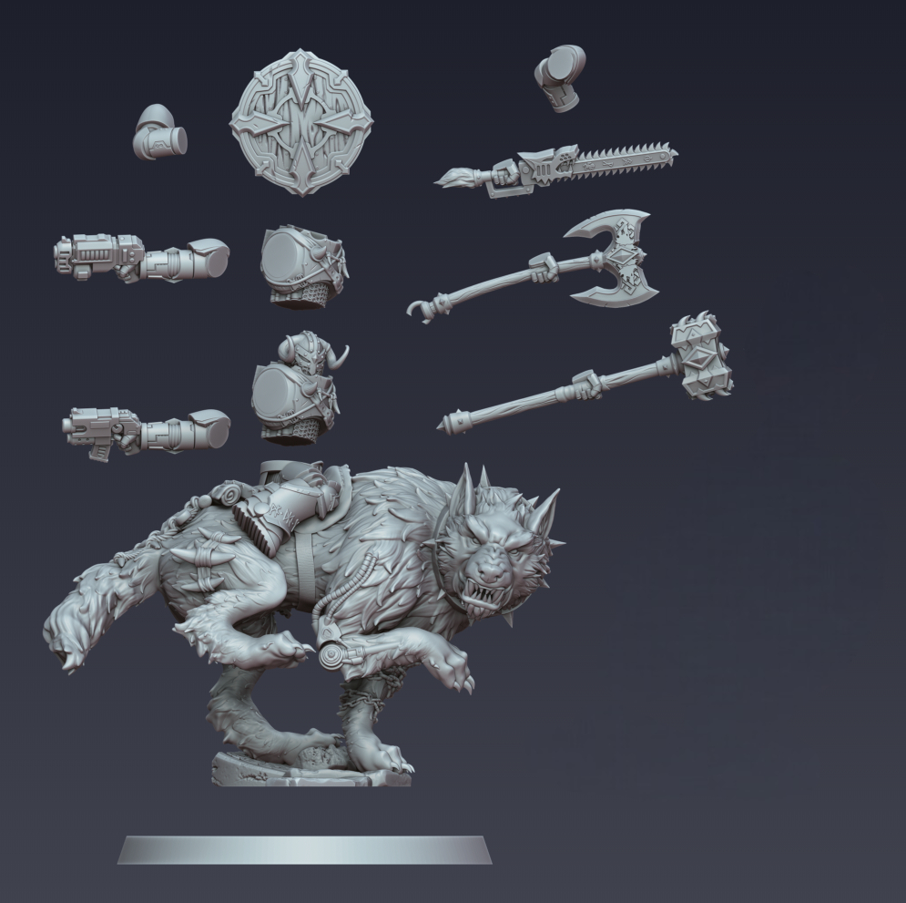 Stormwolf Rider 3 – 3D printed resin wolf rider miniature, view 3