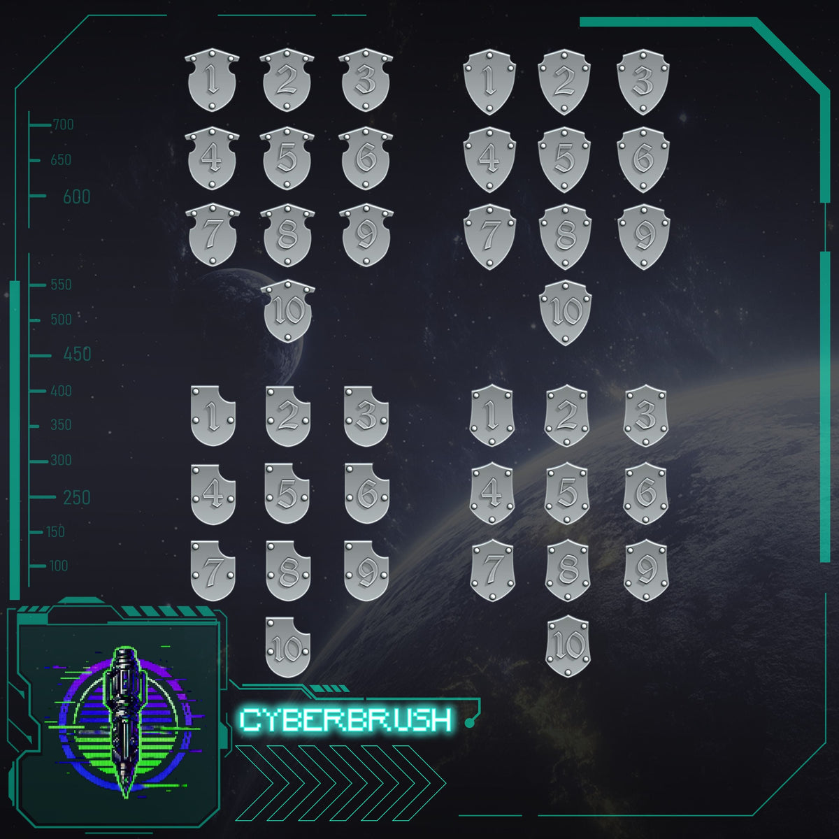 Shoulder Shields with Numbers – 3D printed resin shoulder plates for 32mm miniatures
