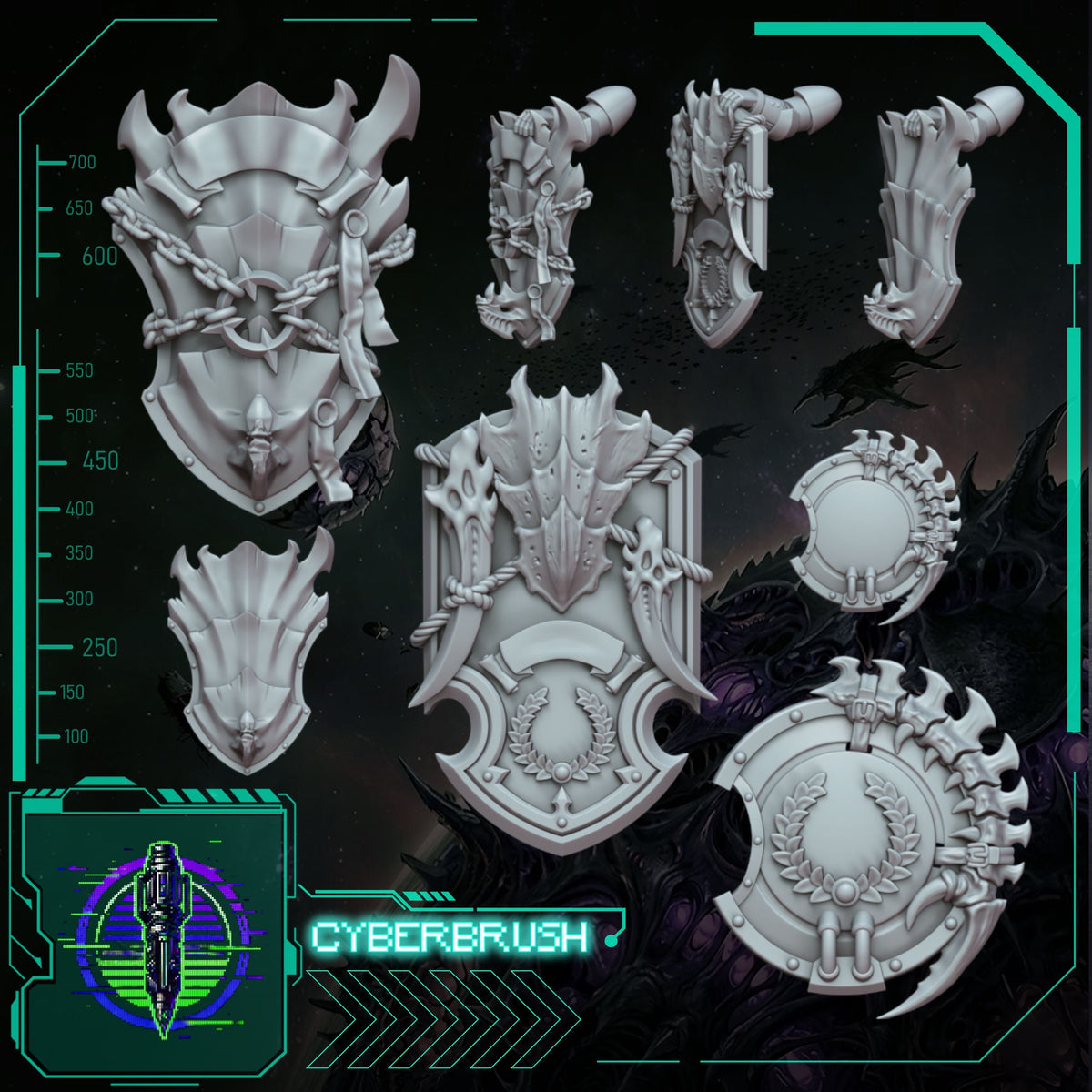 Space Bug Hunters Shields – 3D printed resin shields for 32mm miniatures