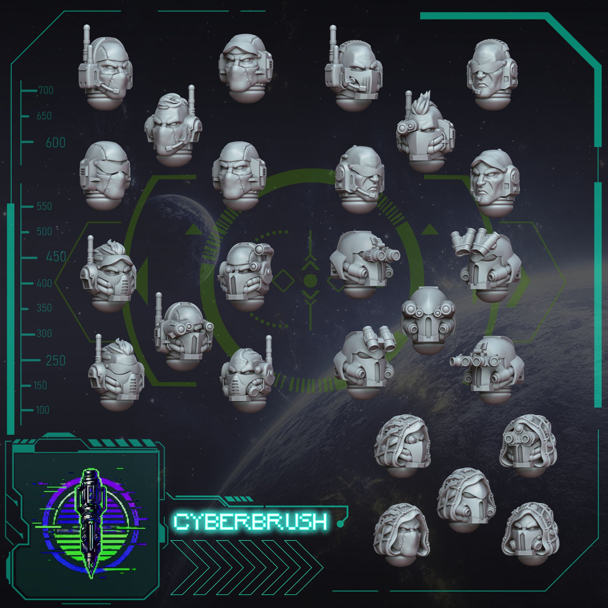 Rapt'Ops Head Bundle – 3D printed resin tactical helmets for 32mm miniatures