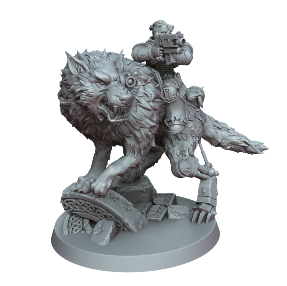 Stormwolf Rider 2 – 3D printed resin wolf rider miniature, view 3