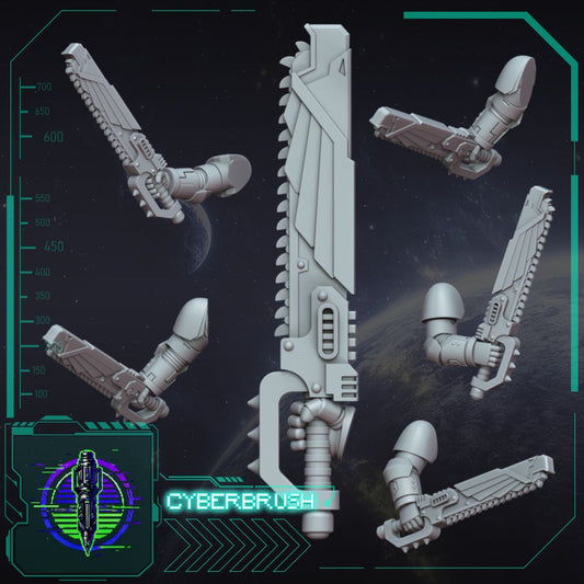 Neutral Chainsword Set 5 – 3D printed resin chainswords for 32mm miniatures