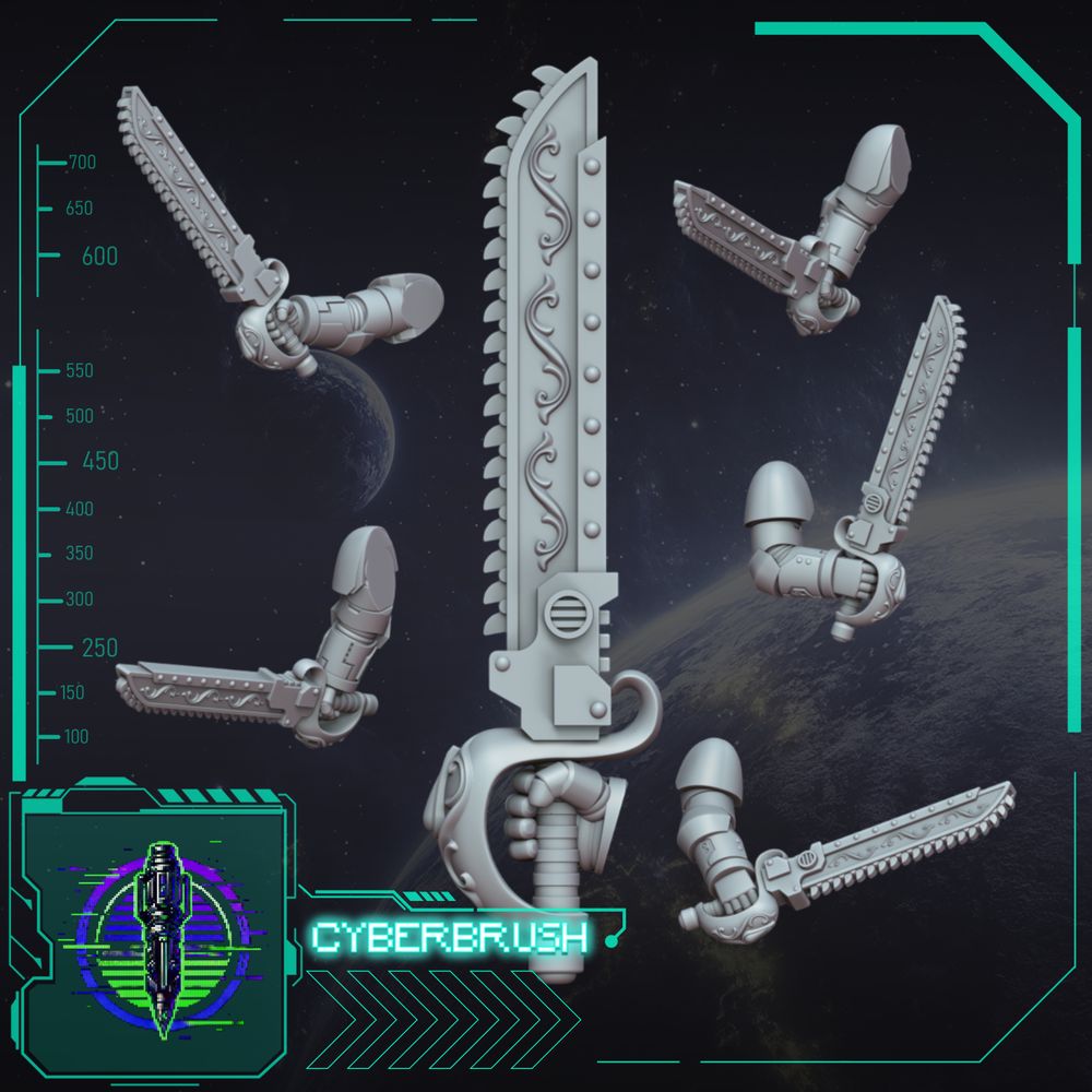 Crimson Angels Chainsword Set 1 – 3D printed resin chainswords for 32mm miniatures