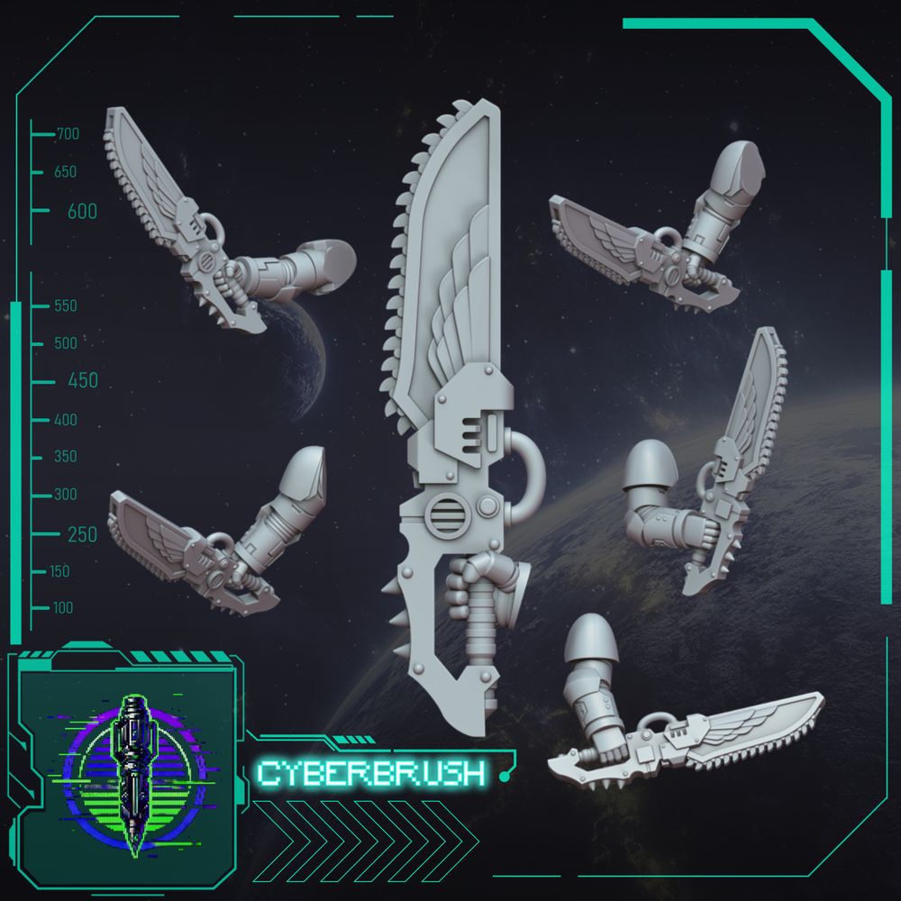 Neutral Chainsword Set 1 – 3D printed resin chainswords for 32mm miniatures