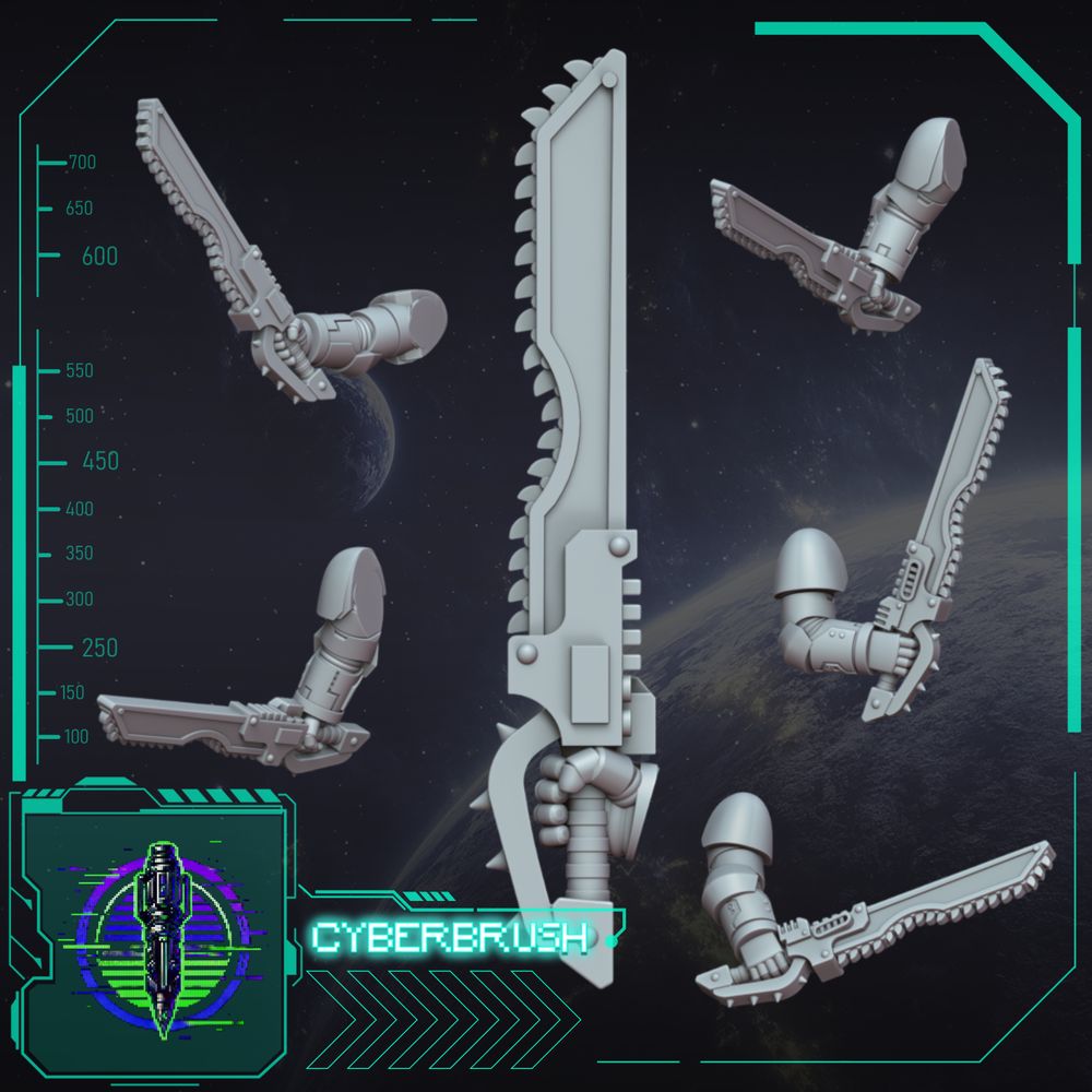 Neutral Chainsword Set 4 – 3D printed resin chainswords for 32mm miniatures
