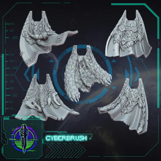 Space Vikings Cloaks Set 1 – 3D printed resin wolf-pelt cloaks for 32mm miniatures