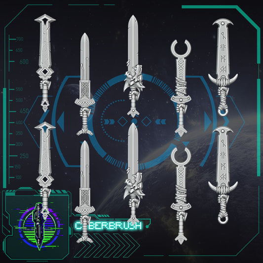 Space Vikings Swords 2 – 3D printed resin Nordic swords for 32mm miniatures