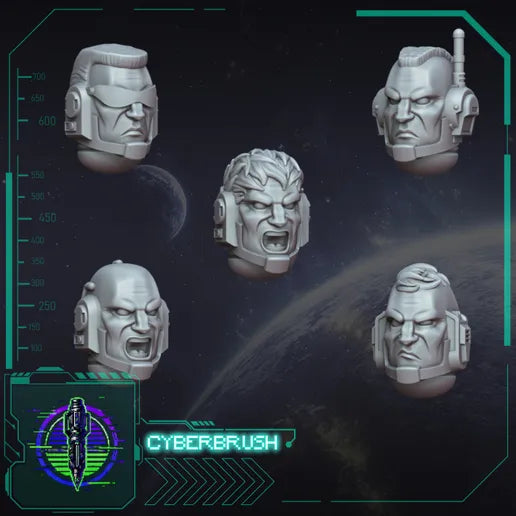 Basic Head Set 2 – 3D printed resin helmets and faces for 32mm true-scale miniatures