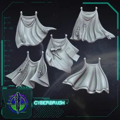 Heavy Armour Cloak Set 3 – 3D printed resin heavy-armour capes for 40mm base miniatures