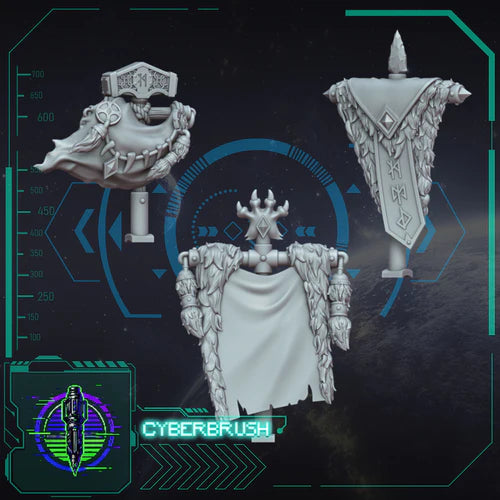 Space Vikings Backpack Banners – 3D printed resin Nordic backpack banners for 32mm miniatures