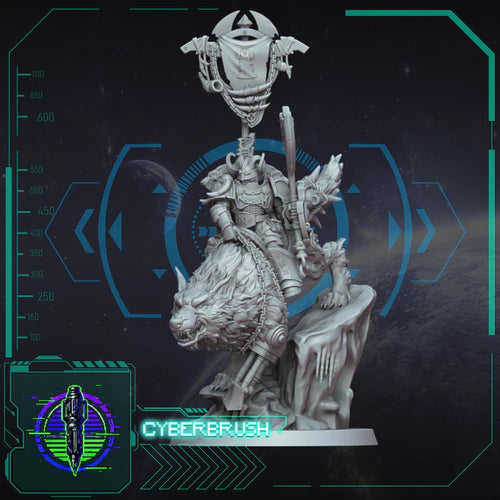 Jarl on Stormwolf – 3D printed resin Nordic lord riding a giant wolf, 32mm scale