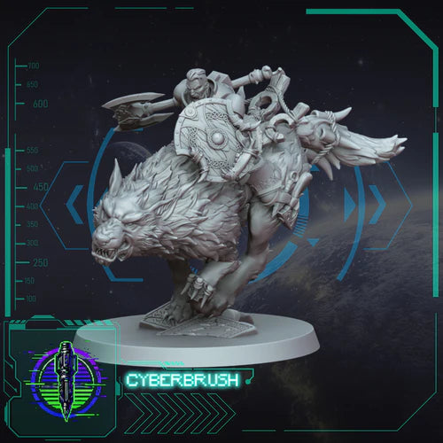 Stormwolf Rider 1 – 3D printed resin Nordic wolf rider miniature, 32mm scale