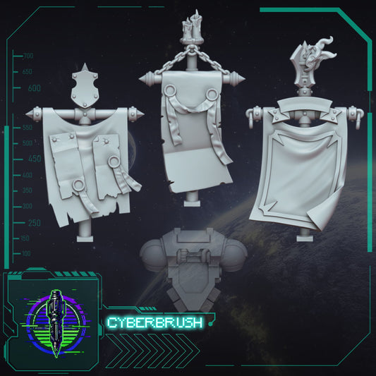 Backpack Banners – 3D printed resin backpack banners for 32mm miniatures