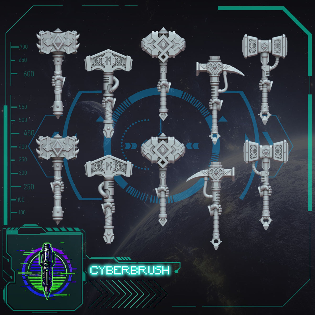 Space Vikings Hammers – 3D printed resin Nordic hammers for 32mm miniatures
