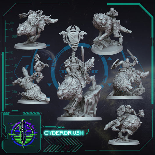 Space Vikings Stormwolves Cavalry – 3D printed resin wolf rider miniatures, 32mm scale