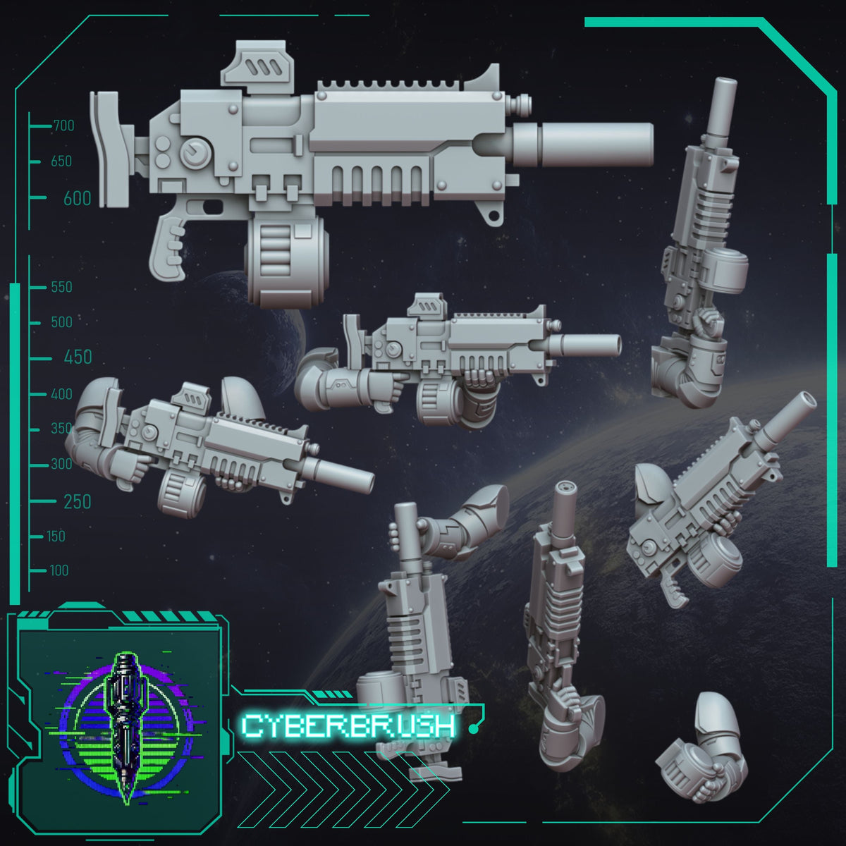 Blaster, Suppressor – 3D printed resin suppressed rifles for 32mm miniatures