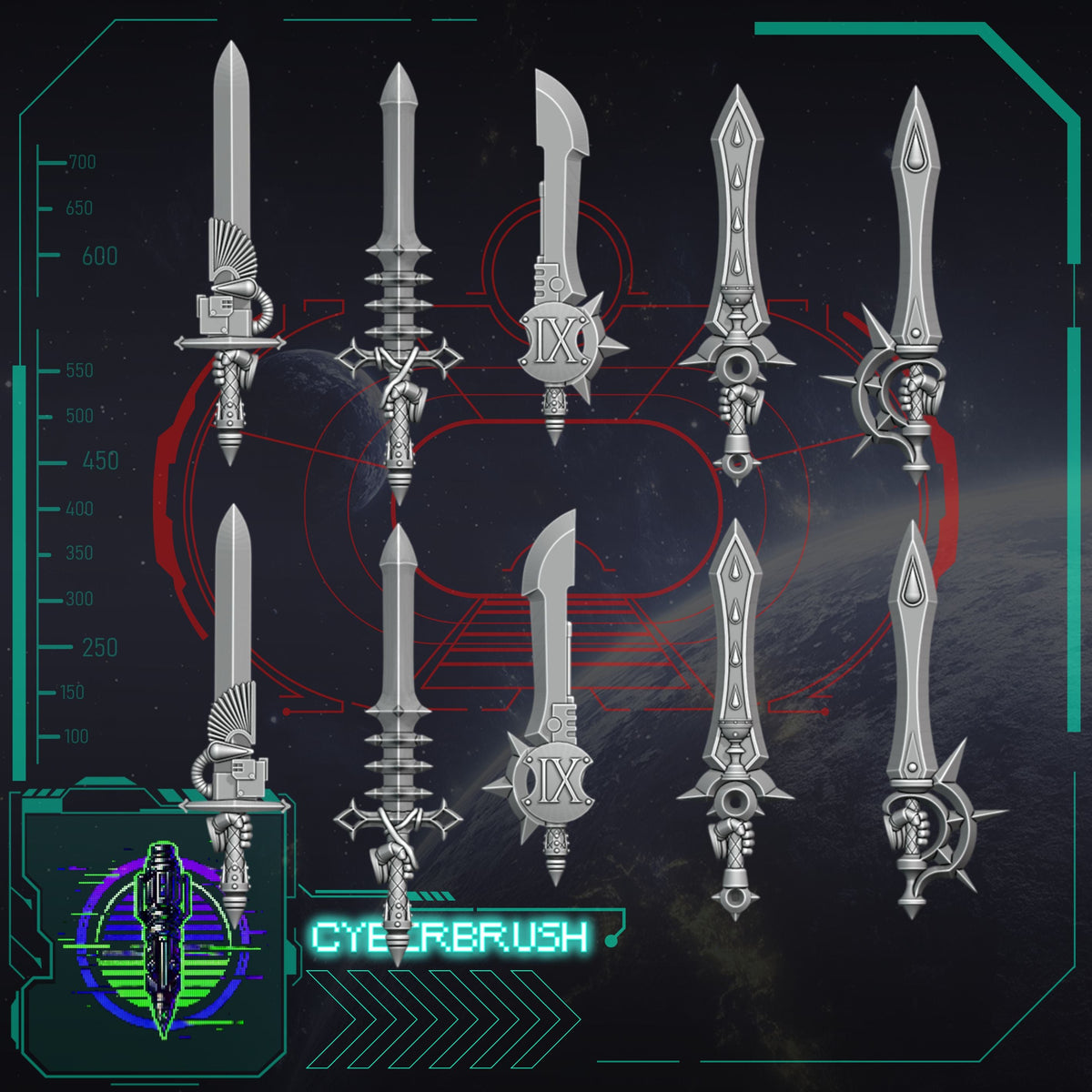 Crimson Angels Swords – 3D printed resin swords for 32mm miniatures