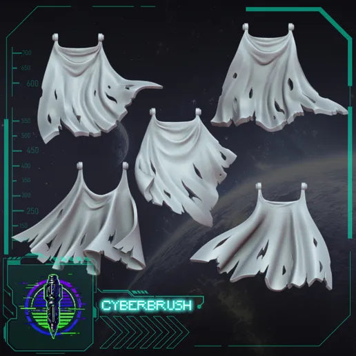Heavy Armour Cloak Set 2 – 3D printed resin heavy-armour capes for 40mm base miniatures