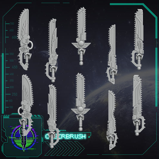 Chainswords – 3D printed resin chainswords for 32mm miniatures