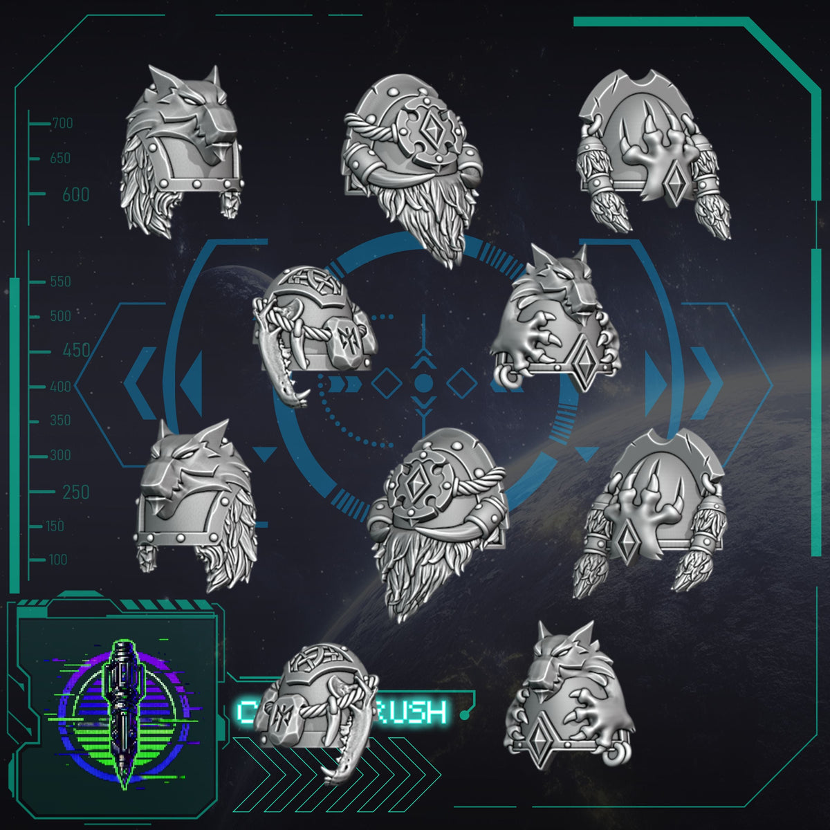 Space Vikings Shoulder Pads – 3D printed resin Nordic pauldrons for 32mm miniatures
