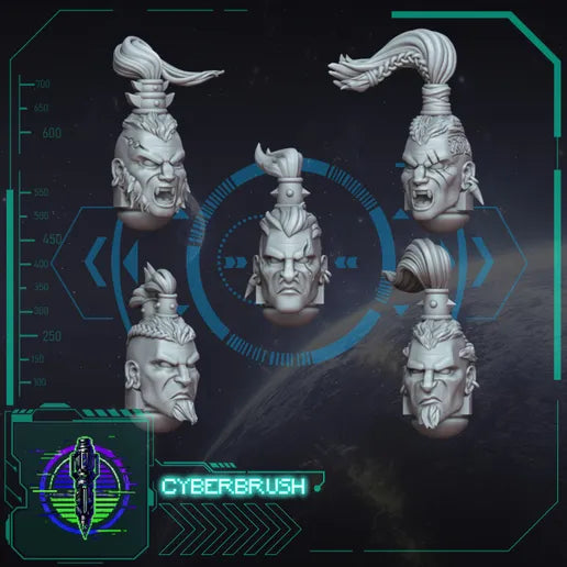 Space Viking Head Set 4 – 3D printed resin Nordic heads and helmets for 32mm miniatures