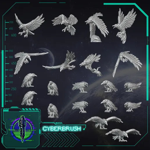 Crow Pack – 3D printed resin raven-themed upgrade bits for 32mm miniatures