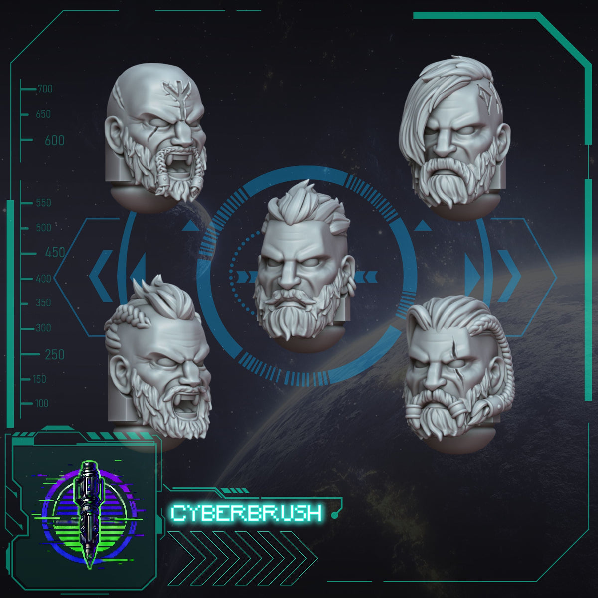 Space Vikings Heads Bundle – 3D printed resin Nordic heads, view 4