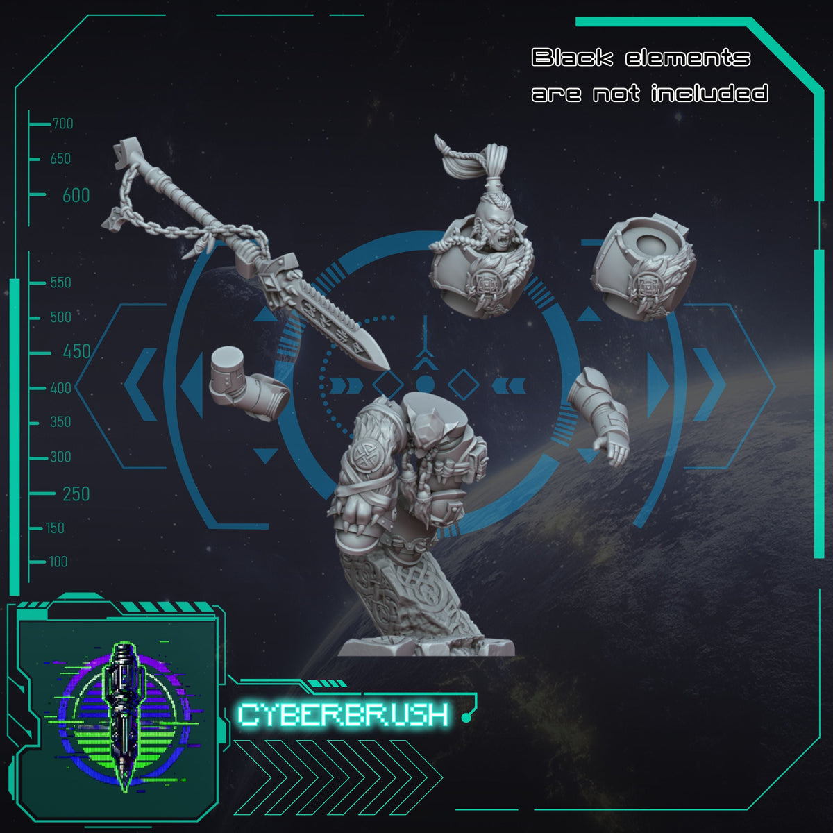 Space Viking Captain – 3D printed resin Nordic commander miniature, view 3
