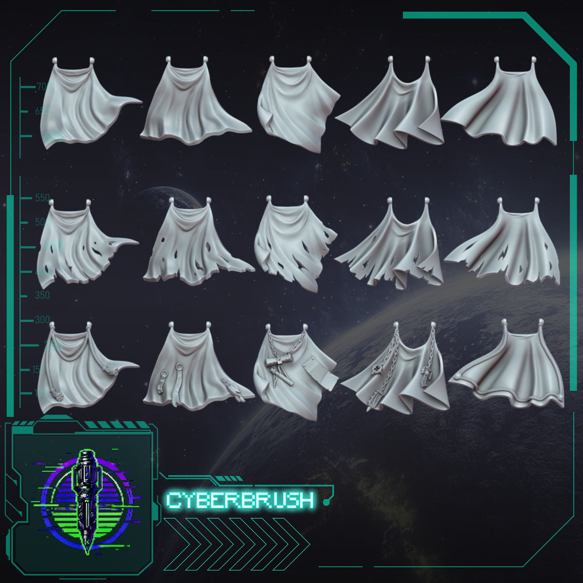 Heavy Armour Cloaks Bundle – 3D printed resin heavy-armour capes for 40mm base miniatures