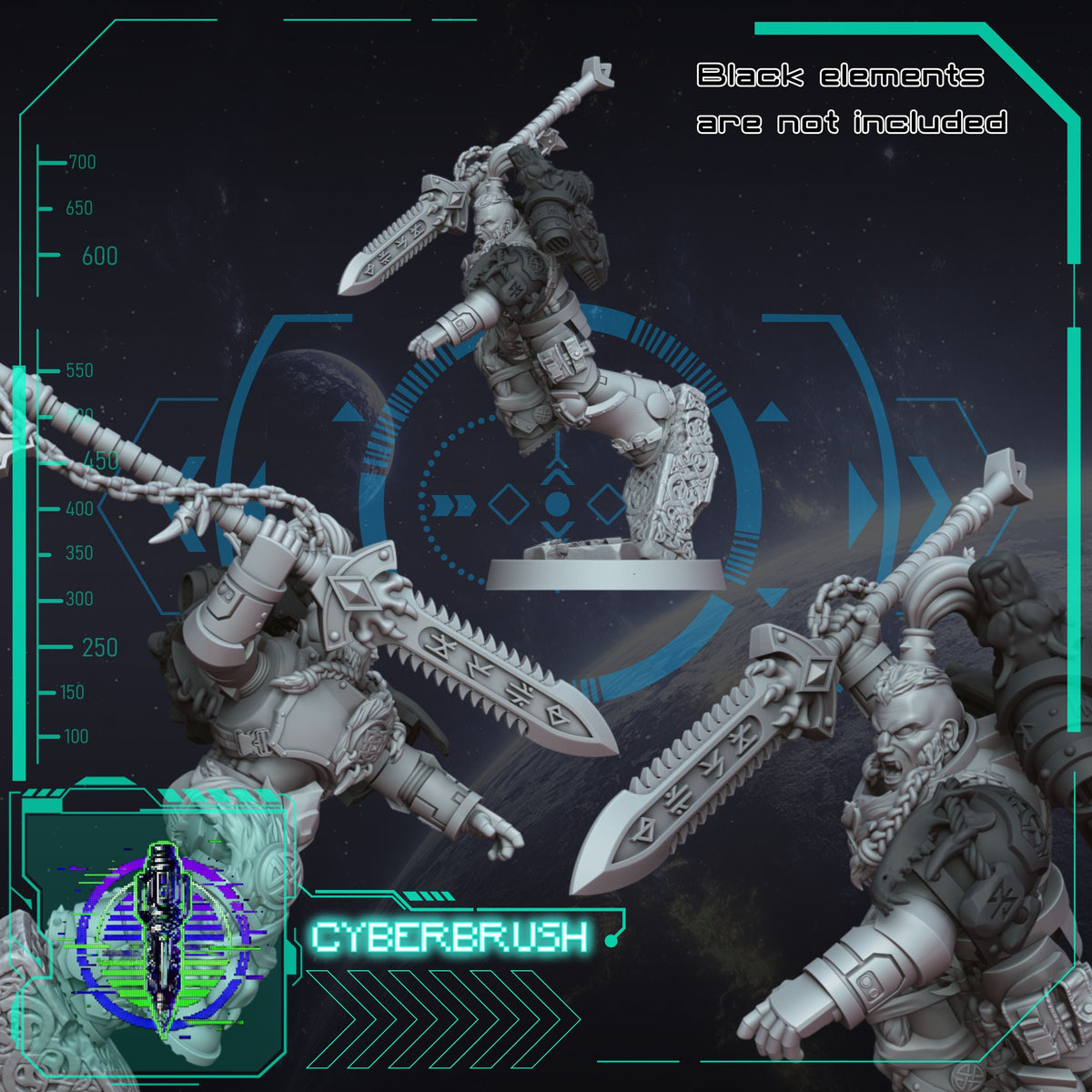 Space Viking Captain – 3D printed resin Nordic commander miniature, view 2