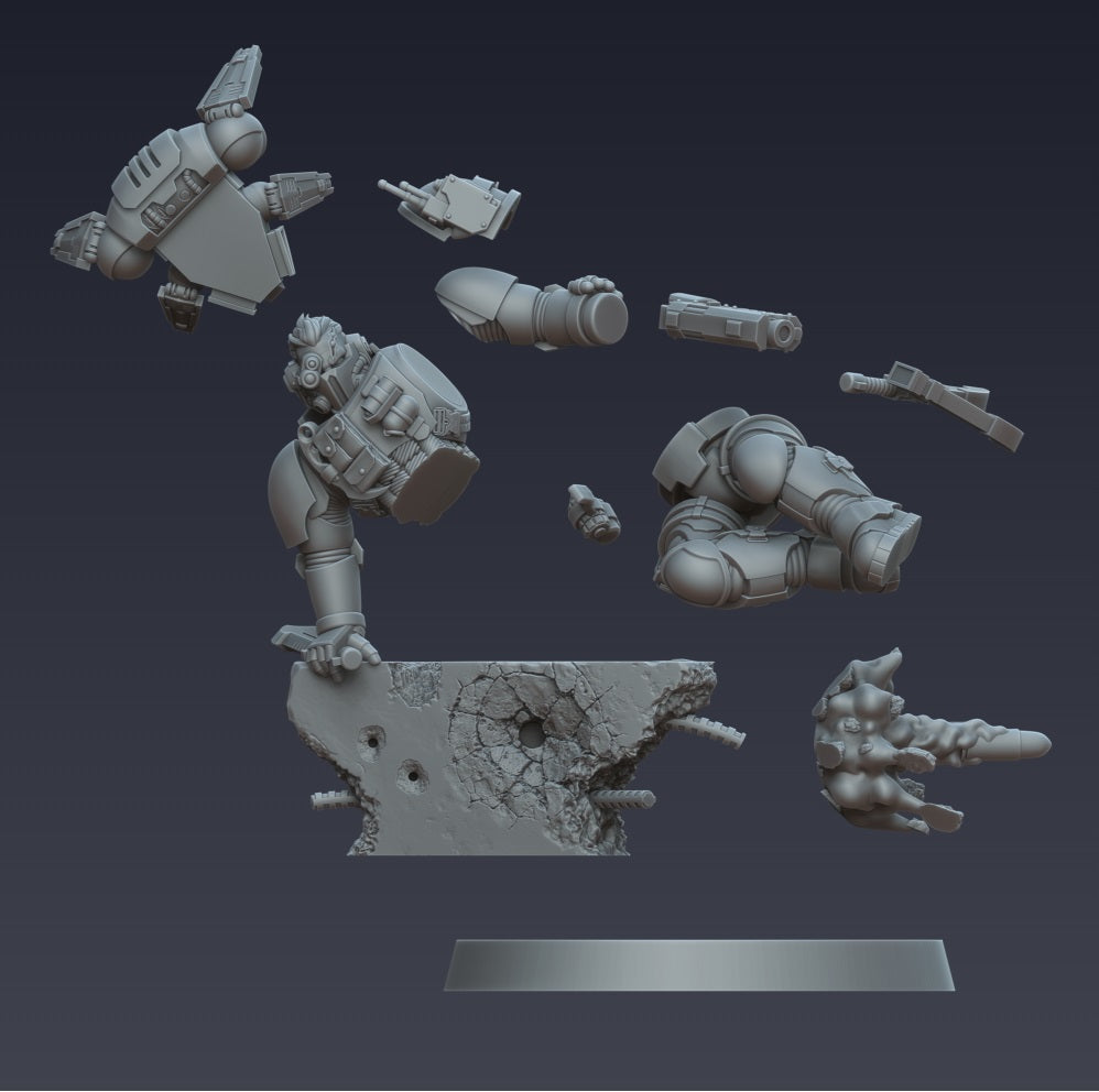 Raider Lieutenant – 3D printed resin officer miniature, 32mm scale, view 2