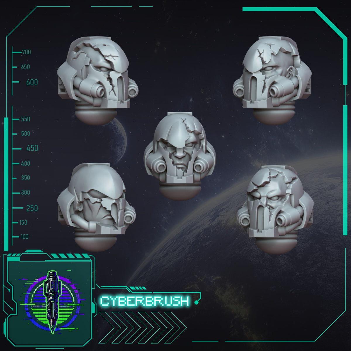 Broken Helmets – 3D printed resin damaged helmets for bases and 32mm miniatures