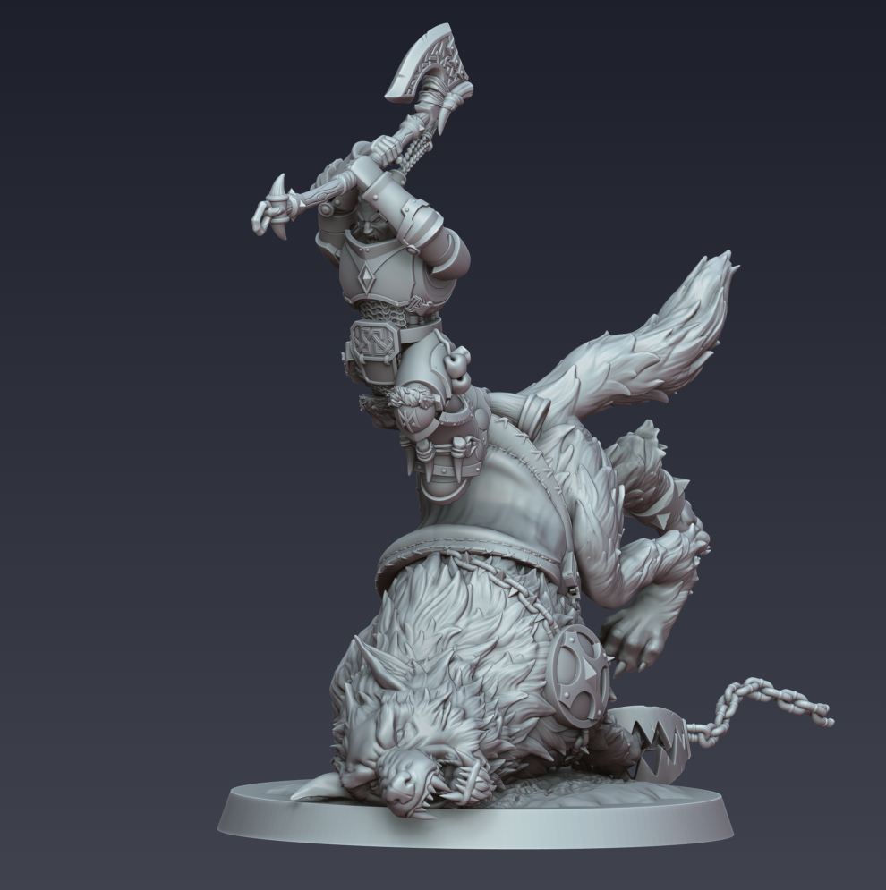 Stormwolf Rider 4 – 3D printed resin wolf rider miniature, view 3