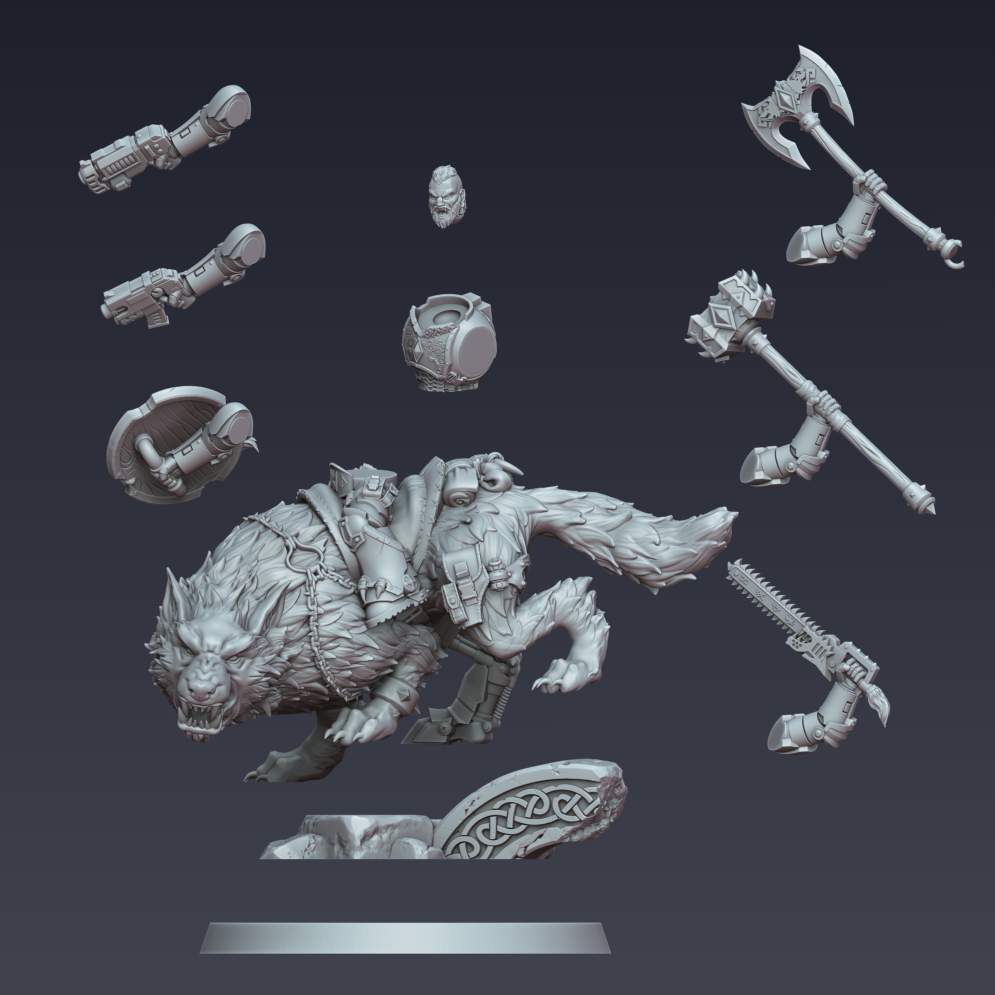 Stormwolf Rider 5 – 3D printed resin wolf rider miniature, view 4