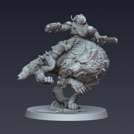 Stormwolf Rider 3 – 3D printed resin Nordic wolf rider miniature, 32mm scale