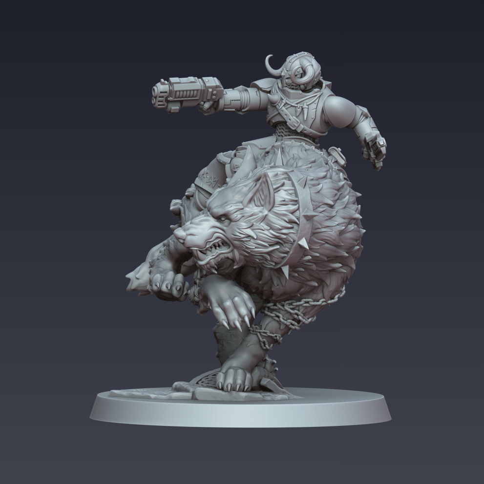 Stormwolf Rider 3 – 3D printed resin wolf rider miniature, view 2
