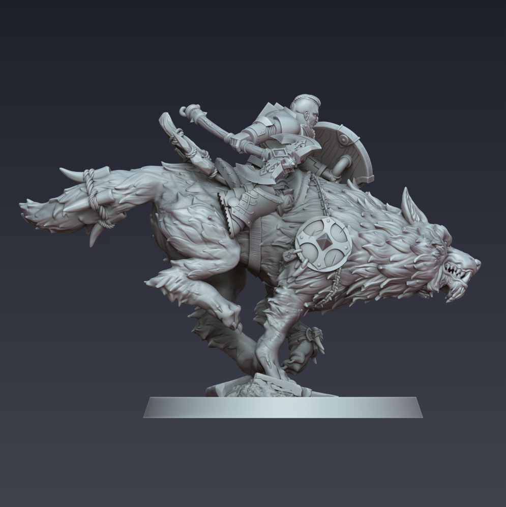 Stormwolf Rider 1 – 3D printed resin wolf rider miniature, view 3