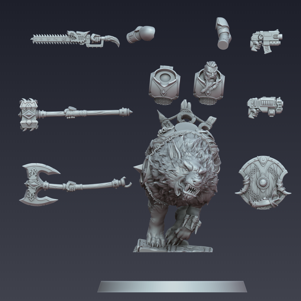 Stormwolf Rider 1 – 3D printed resin wolf rider miniature, view 2