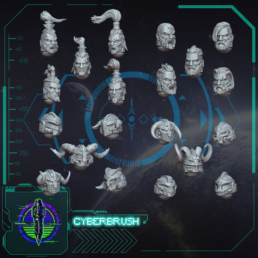 Space Vikings Heads Bundle – 3D printed resin Nordic heads for 32mm miniatures