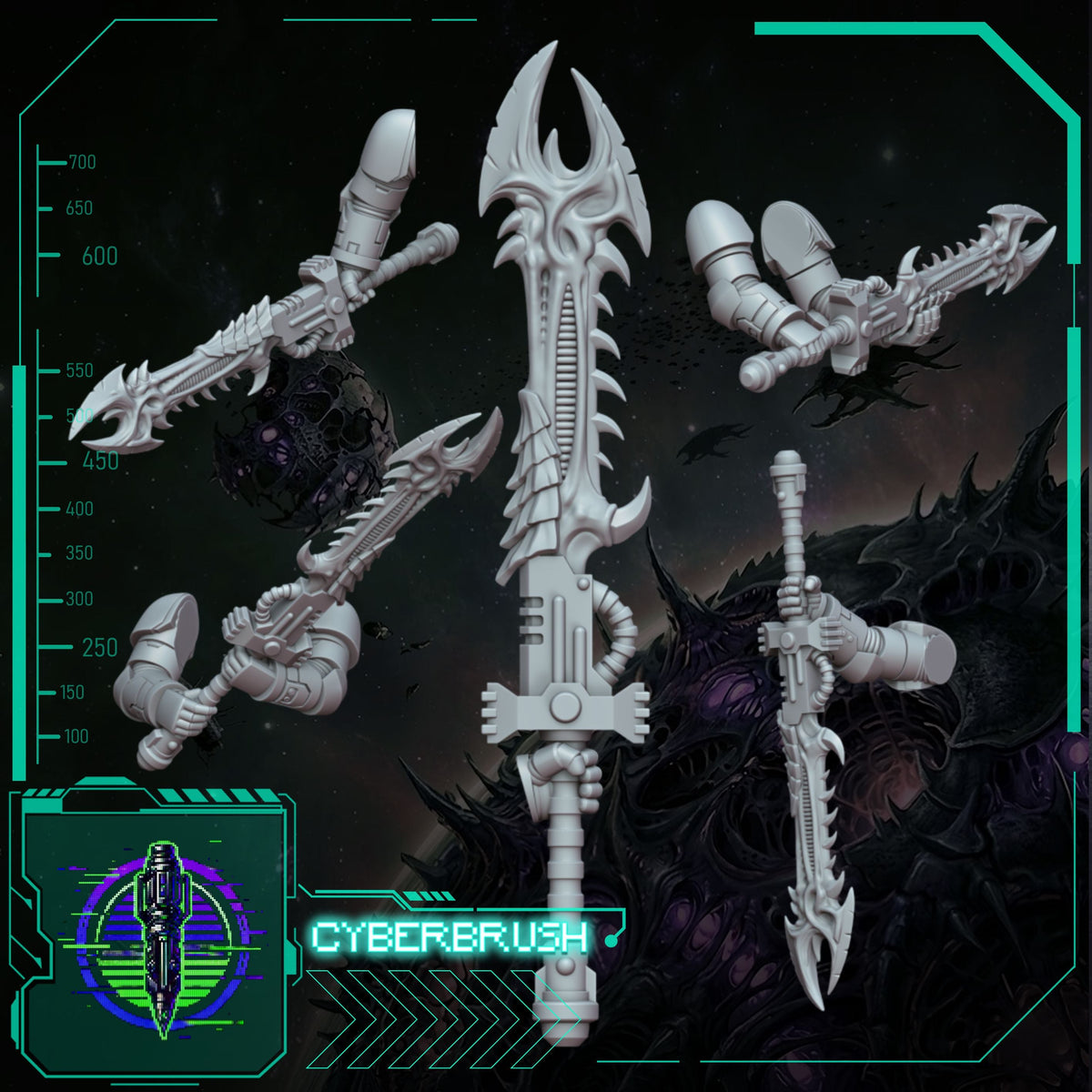 Space Bug Hunters Two-Hand Sword – 3D printed resin great swords for 32mm miniatures