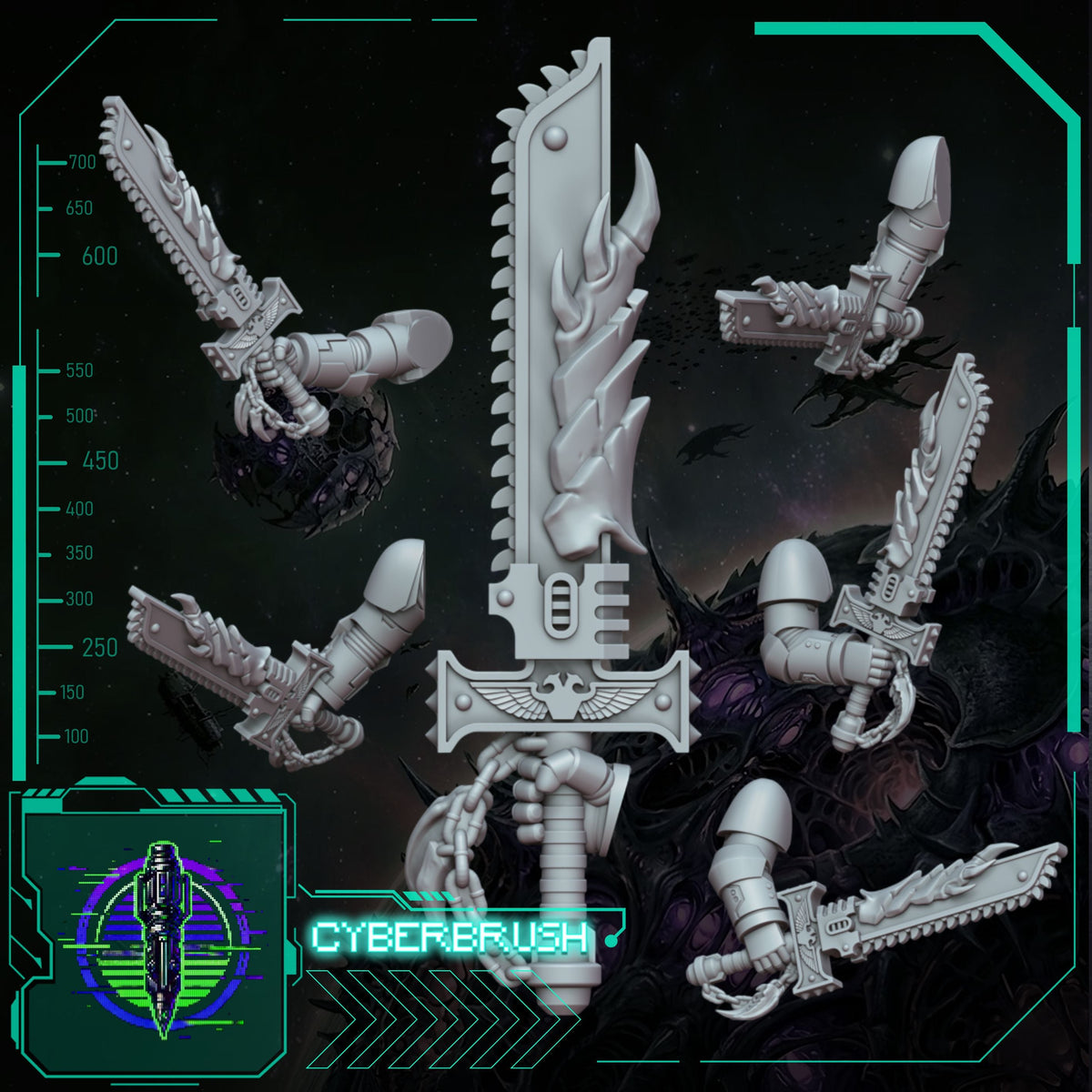 Space Bug Hunters Chainsword – 3D printed resin chainswords for 32mm miniatures
