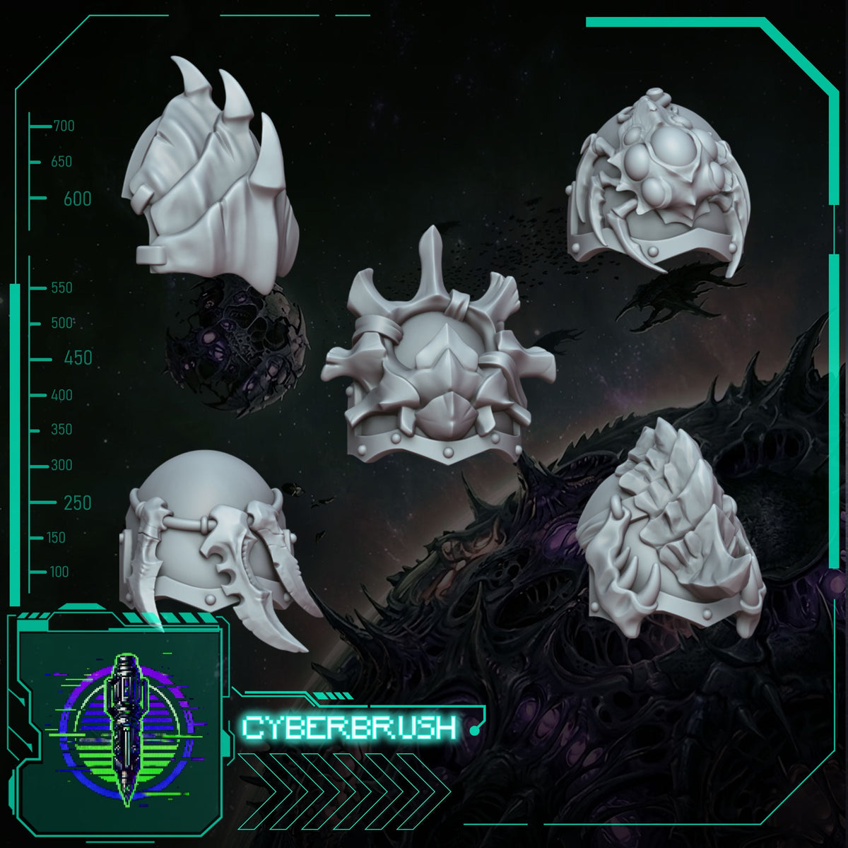 Space Bug Hunters Shoulder Pad Set 2 – 3D printed resin pauldrons for 32mm miniatures