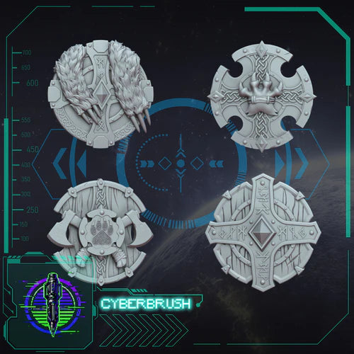 Space Vikings Stormshields (left hand) – 3D printed resin storm shields for 32mm miniatures