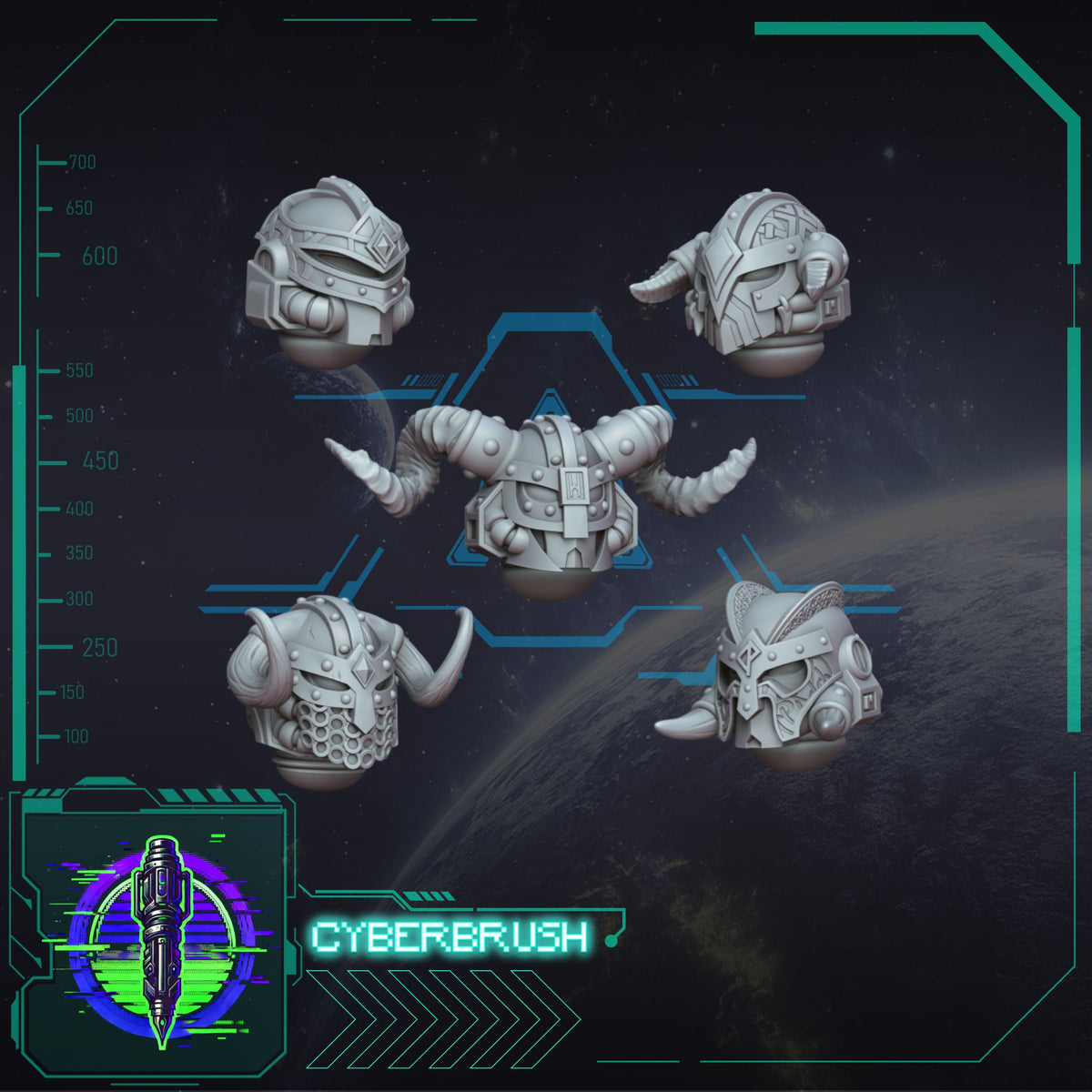 Space Vikings Heads Bundle – 3D printed resin Nordic heads, view 2