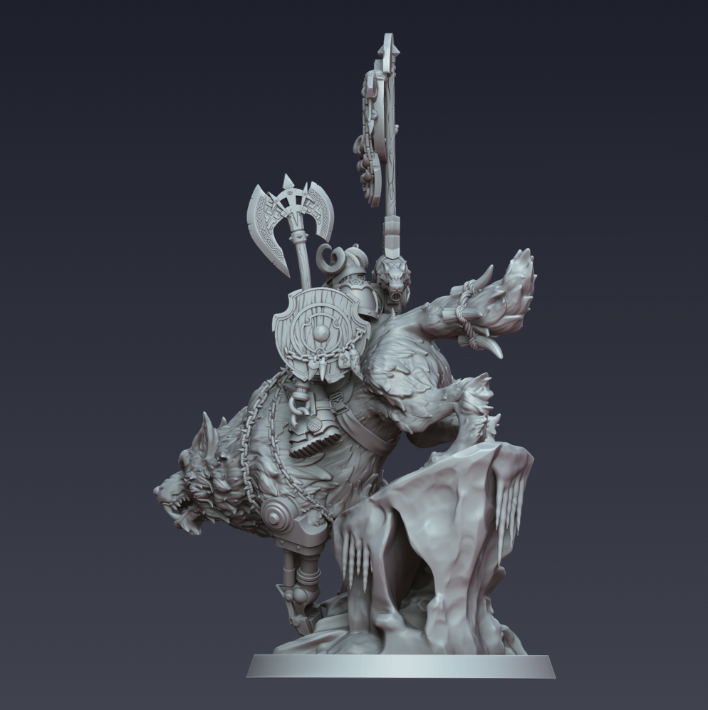 Jarl on Stormwolf – 3D printed resin cavalry miniature, view 3